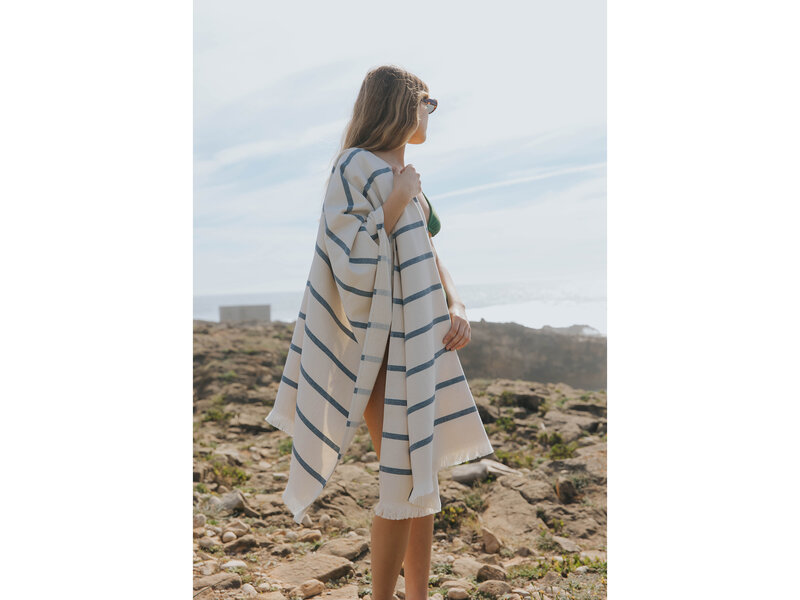 Torres Novas 1845 Textiel Serviette de plage Boa-Nova, Marine - 70 x 130 cm - 100% Coton