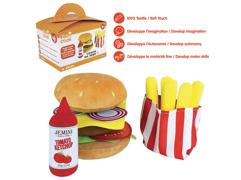 Jemini Menu Tini Cook Burger - 16 pièces - Peluche