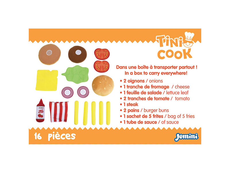 Jemini Menu Tini Cook Burger - 16 pièces - Peluche