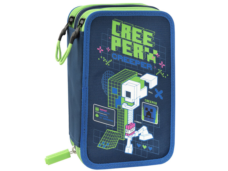 Minecraft Gefülltes Federmäppchen Creeper 3 Reißverschlüsse – 20 x 13 x 7 cm – Polyester