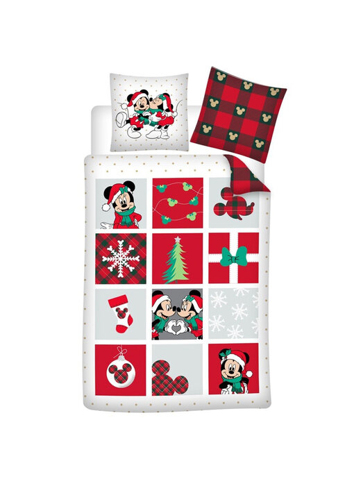 Disney Minnie & Mickey Mouse Dekbedovertrek Kerst 140 x 200 +65 x 65 Katoen Flanel