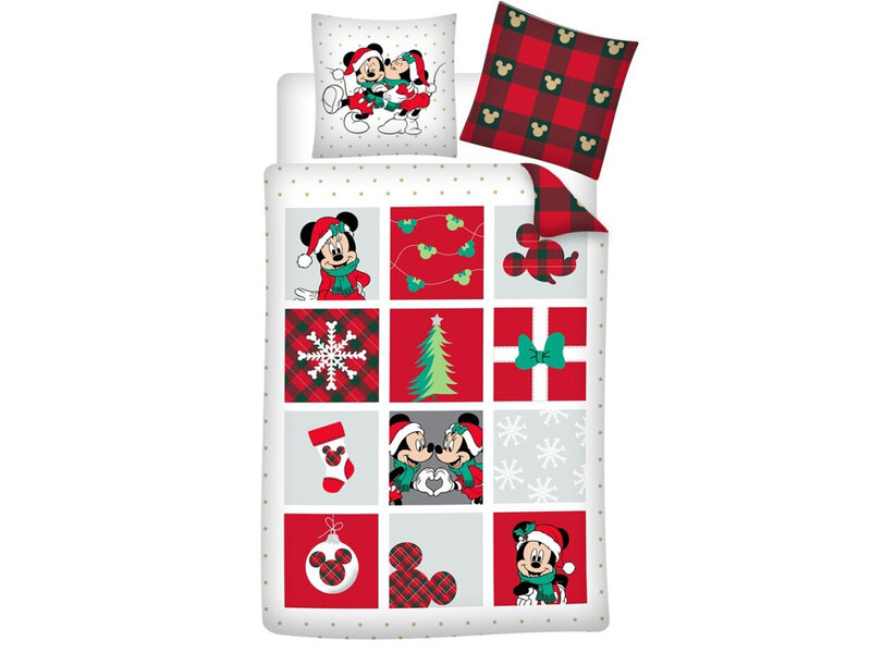 Disney Minnie & Mickey Mouse Bettbezug Weihnachten – Einzelbett – 140 x 200 – Baumwollflanell