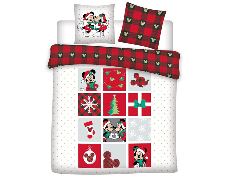 Disney Minnie & Mickey Mouse Bettbezug Weihnachten - Lits Jumeaux - 240 x 220 + 2x 65 x 65 cm - Baumwollflanell