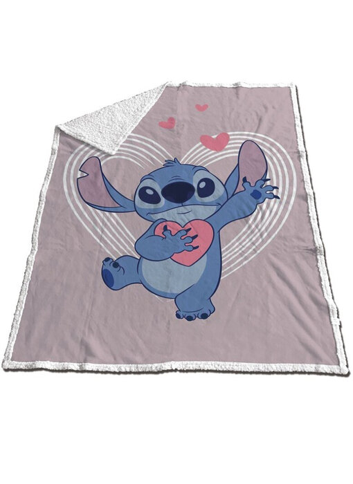 Disney Lilo & Stitch Plaid polaire Sherpa, Coeurs 130 x 170 cm Polyester