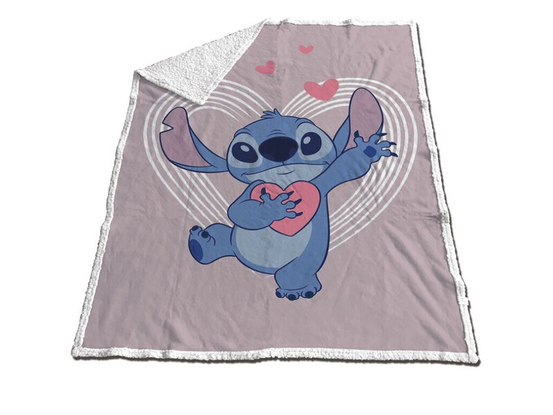 Disney Lilo & Stitch Plaid polaire Sherpa, coeurs - 130 x 170 cm - Polyester