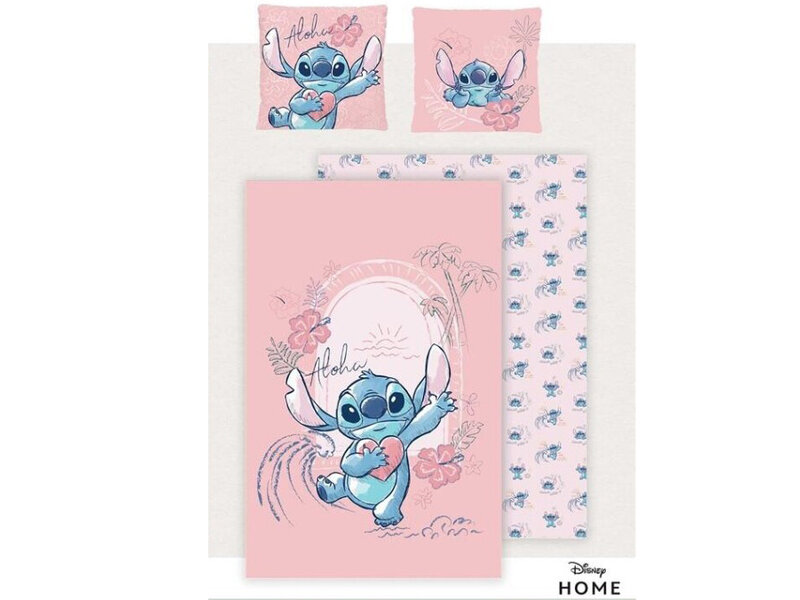 Disney Lilo & Stitch Housse de couette Coeur - Lits Jumeaux - 240 x 220 + 2x 65 x 65 cm - Coton