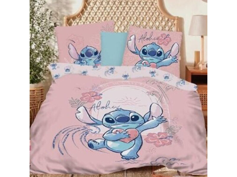 Disney Lilo & Stitch Housse de couette Coeur - Lits Jumeaux - 240 x 220 + 2x 65 x 65 cm - Coton