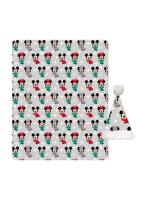 Disney Minnie & Mickey Mouse Fleece-Plaid + Mütze Winter 100 x 140 Polyester