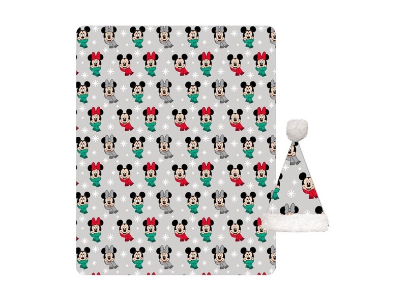 Disney Minnie & Mickey Mouse Plaid polaire + Bonnet Hiver - 100 x 140 + 25 x 43 cm - Polyester