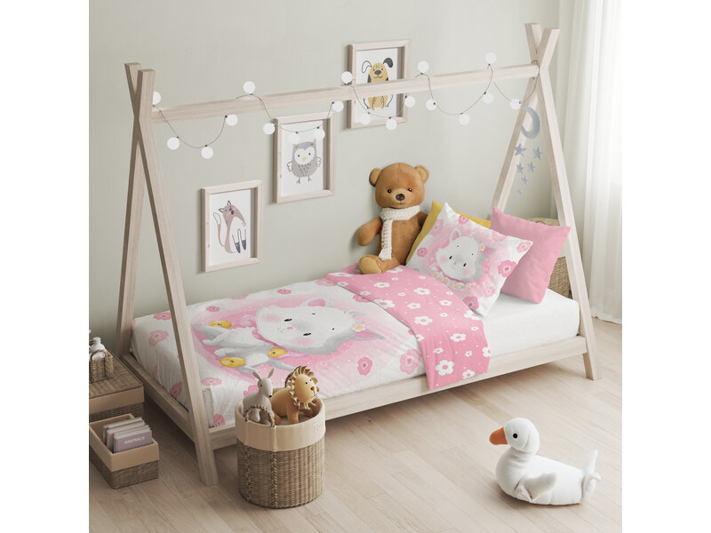 Cuddles Housse de couette BÉBÉ, Chaton - 100 x 135 cm - Coton