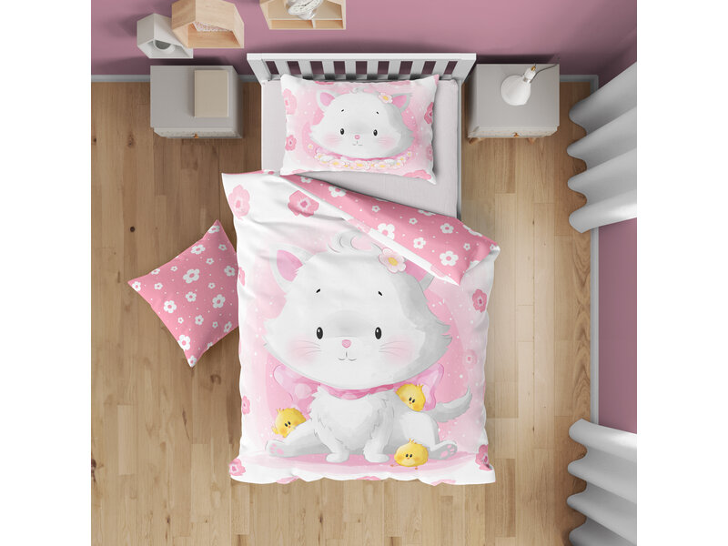 Cuddles Housse de couette BÉBÉ, Chaton - 100 x 135 cm - Coton