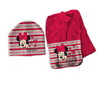 Disney Minnie Mouse Hat, scarf and gloves set, Heart - ONE SIZE