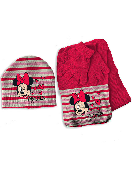 Disney Minnie Mouse Hat, scarf and gloves set, Heart - ONE SIZE