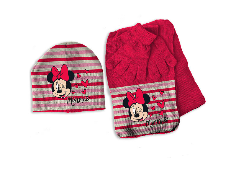 Disney Minnie Mouse Hat, scarf and gloves set, Heart - ONE SIZE 3-6 yrs - Acrylic / Elastane