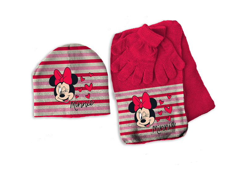Disney Minnie Mouse Set aus Mütze, Schal und Handschuhen, Heart – EINHEITSGRÖSSE 3–6 Jahre – Acryl/Elasthan