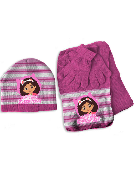 Gabby's poppenhuis Hat, scarf and gloves set, Pink - ONE SIZE