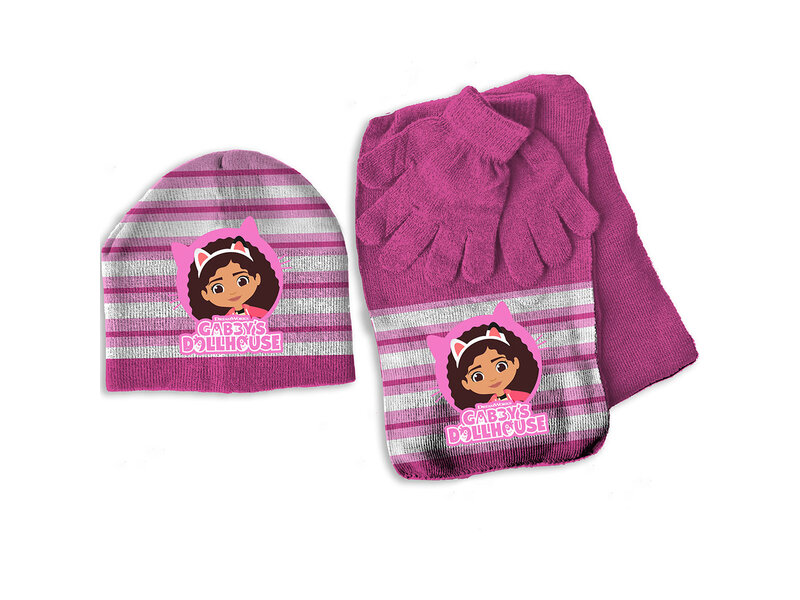 Gabby's poppenhuis Ensemble bonnet, écharpe et gants, Pink - TAILLE UNIQUE 3-6 ans - Acrylique / Elasthanne