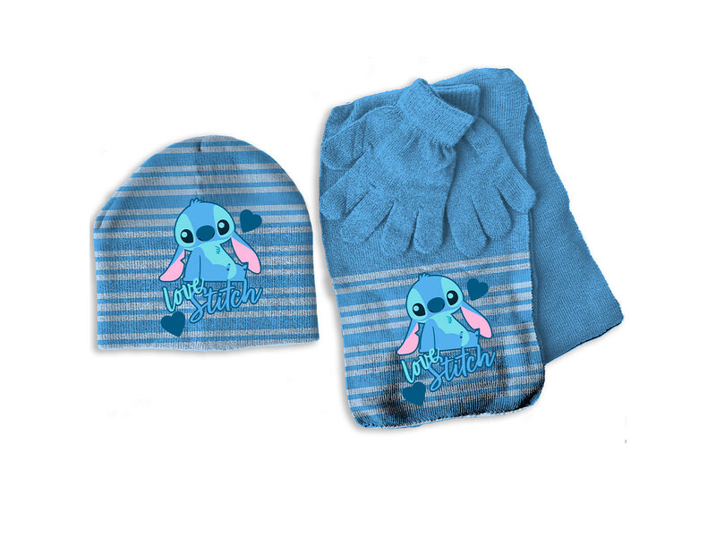 Disney Lilo & Stitch Set aus Mütze, Schal und Handschuhen, Love – EINHEITSGRÖSSE 3–6 Jahre – Acryl/Elastan