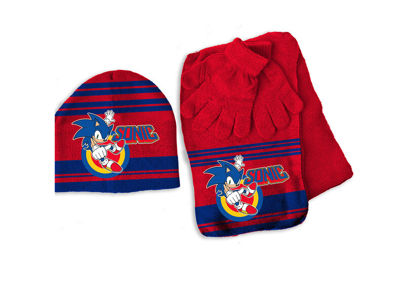Sonic the Hedgehog Set aus Mütze, Schal und Handschuhen, Power Up – EINHEITSGRÖSSE 3–6 Jahre – Acryl/Elasthan