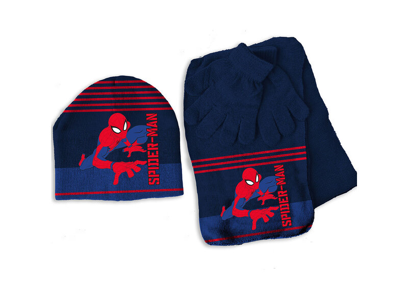 SpiderMan Set aus Mütze, Schal und Handschuhen, Hero – EINHEITSGRÖSSE 3–6 Jahre – Acryl/Elasthan