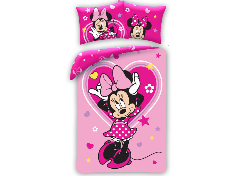 Disney Minnie Mouse Housse de couette, Pink Love - Simple - 140 x 200 cm - Coton