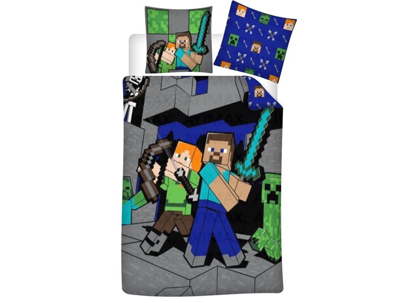 Minecraft Dekbedovertrek, Steve & Alex - Eenpersoons - 140 x 200 cm - Polycotton