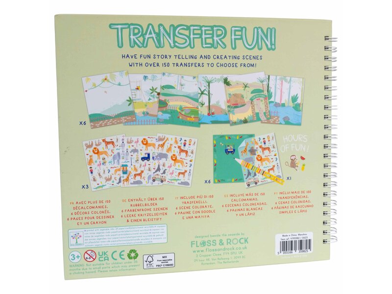 Floss & Rock Transfer-Spiel-/Zeichenbuch, Dschungel – 24 x 21 x 0,8 cm – Mehrfarbig