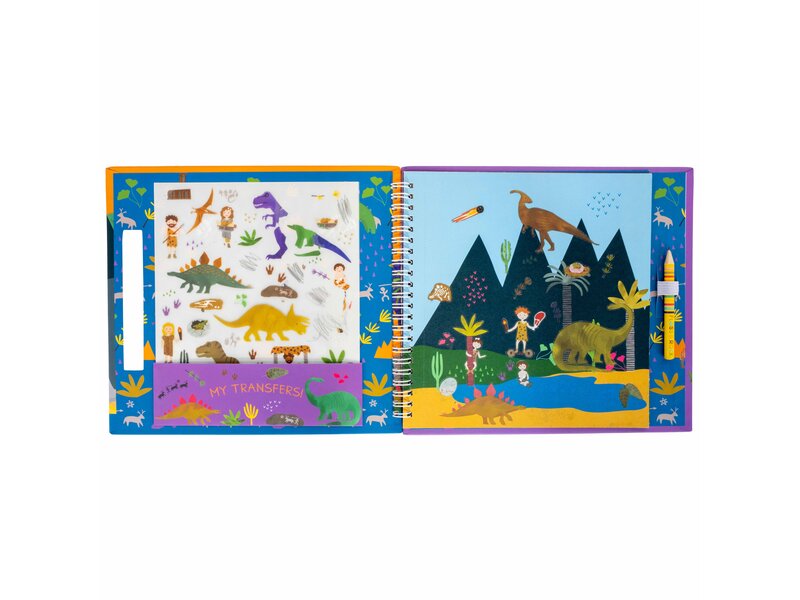 Floss & Rock Transfer Speel/Tekenboek, Dino - 24 x 21 x 0.8cm - Multi