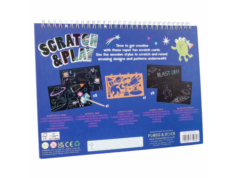 Floss & Rock Livre de dessin Scratch and Play, Espace - 26,5 x 20,5 x 1,5 cm - Multi