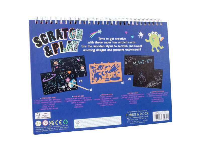 Floss & Rock Scratch and Play Tekenboek, Space - 26.5 x 20.5 x 1.5cm - Multi