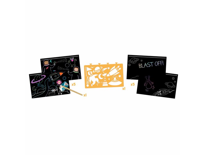 Floss & Rock Livre de dessin Scratch and Play, Espace - 26,5 x 20,5 x 1,5 cm - Multi