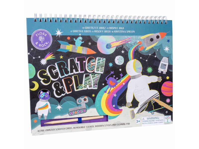 Floss & Rock Scratch and Play Zeichenbuch, Space – 26,5 x 20,5 x 1,5 cm – Multi