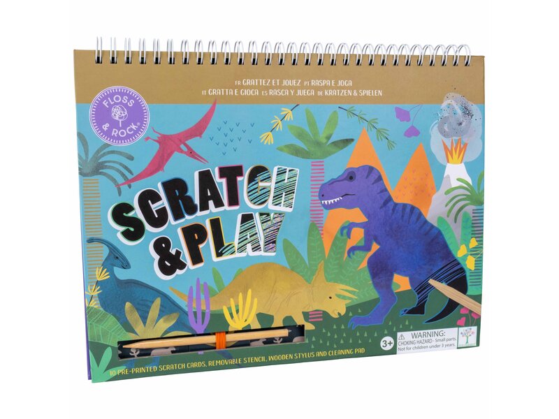 Floss & Rock Scratch and Play Tekenboek, Dino - 26.5 x 20.5 x 1.5cm - Multi