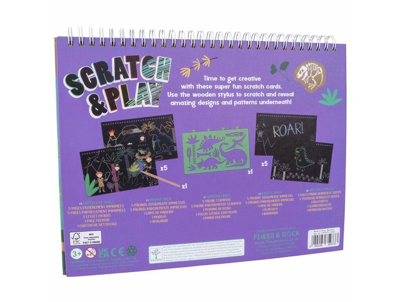 Floss & Rock Scratch and Play Drawing Book, Dino - 26.5 x 20.5 x 1.5cm - Multi