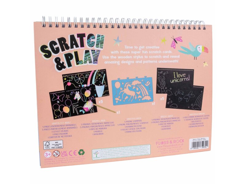 Floss & Rock Livre de dessin Scratch and Play, Fantasy - 26,5 x 20,5 x 1,5 cm - Multi