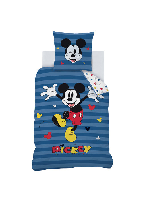 Disney Mickey Mouse Bettbezug Streifen 140 x 200 + 63 x 63 cm Baumwolle