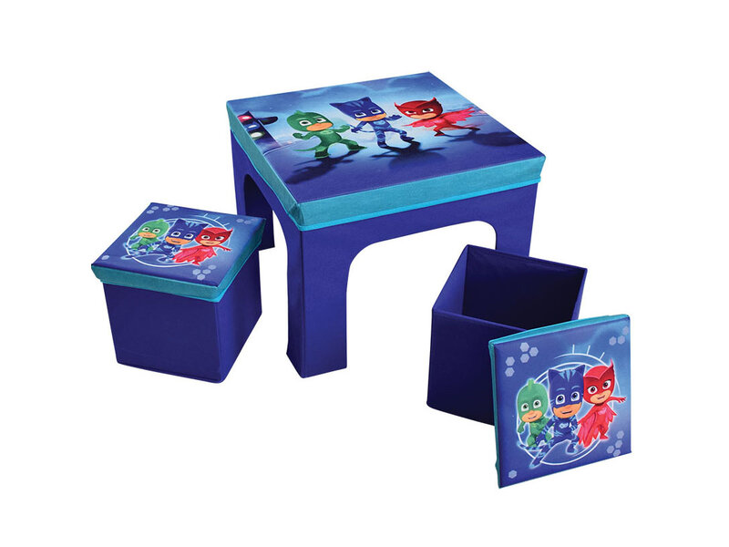 PJ Masks Klappbarer Kindertisch und 2 Hocker, Power Heroes – 50 x 50 x 49 cm + 26 x 26 x 24 cm