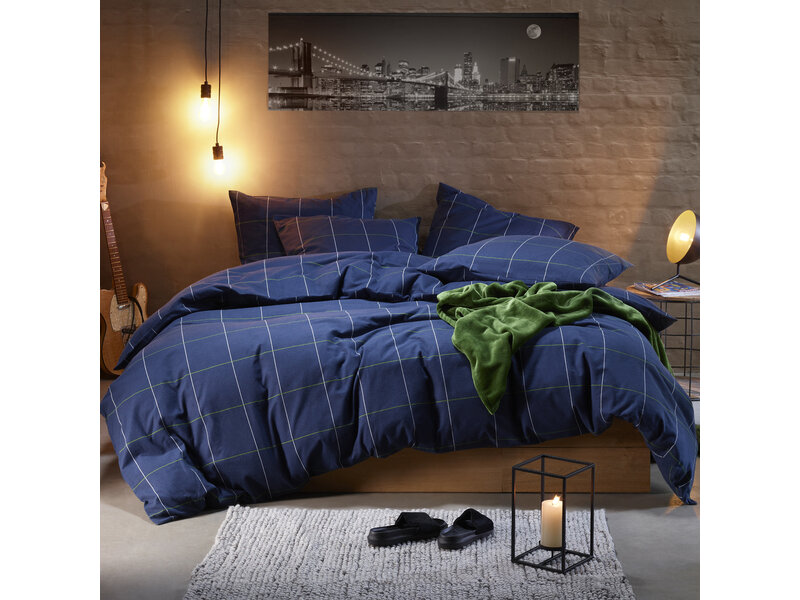 Moodit Housse de couette Ian Evening Bleu - Taille Hôtel - 260 x 240 cm - Flanelle de Coton