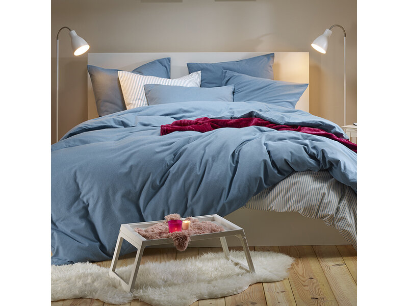 Moodit Housse de couette Freya Stone Blue - Taille hôtel - 260 x 240 cm - Flanelle de coton