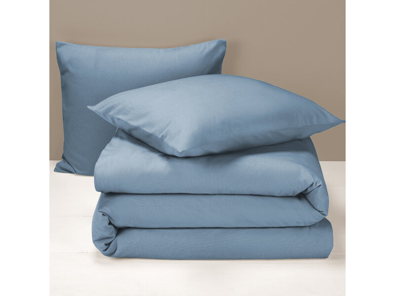 Moodit Housse de couette Freya Stone Blue - Taille hôtel - 260 x 240 cm - Flanelle de coton