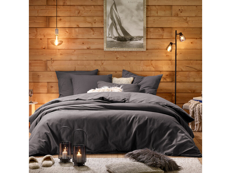 De Witte Lietaer Dekbedovertrek Laura Ebony - Lits Jumeaux - 240 x 220 cm - Katoen Flanel