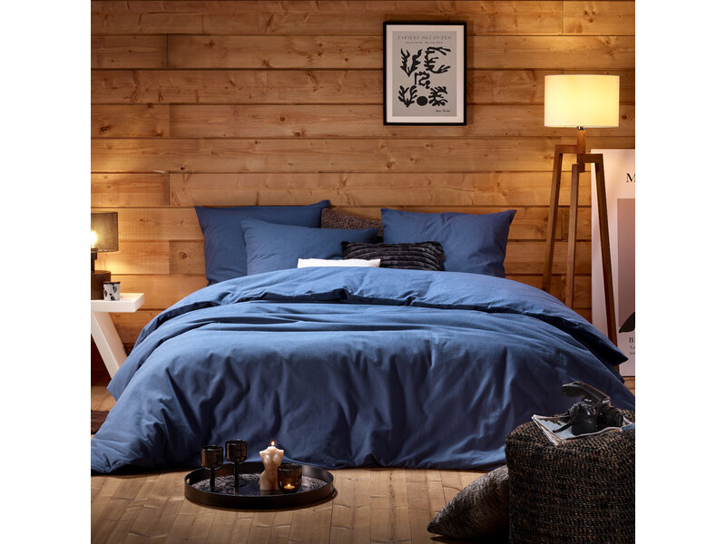 De Witte Lietaer Dekbedovertrek Laura Blue Indigo - Hotelmaat - 260 x 240 cm - Katoen Flanel