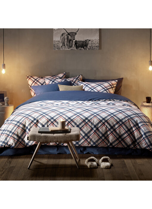 De Witte Lietaer Bettbezug Tartan Blue Indigo 260 x 240 cm Baumwollflanell