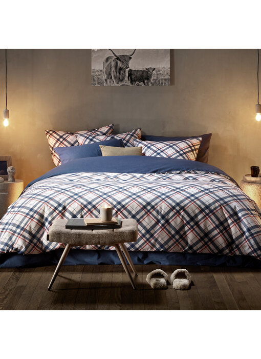 De Witte Lietaer Bettbezug Tartan Blue Indigo 240 x 220 cm Baumwollflanell