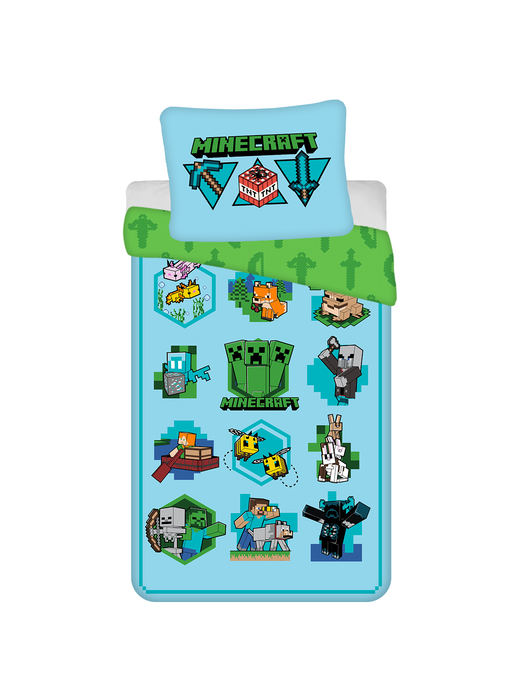 Minecraft Housse de couette Let's Play 140 x 200 + 70 x 90 cm Coton
