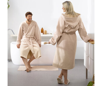 Moodit Bathrobe Reese, Sand - XXL - Unisex - Cotton/Polyester