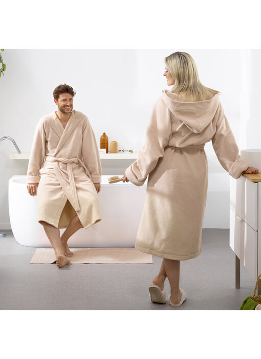 Moodit Bathrobe Reese, Sand - S - Unisex - Cotton/Polyester