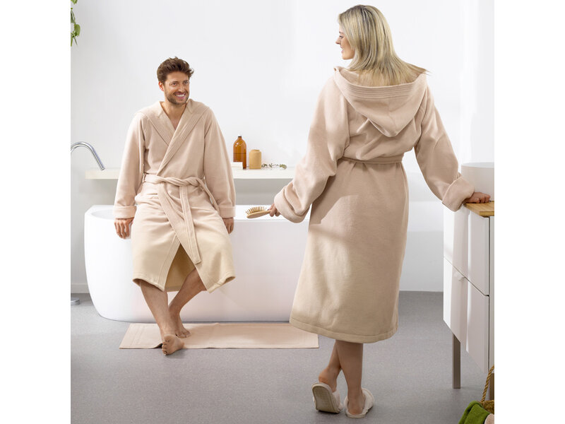 Moodit Bathrobe Reese, Sand - S - Unisex - Cotton/Polyester