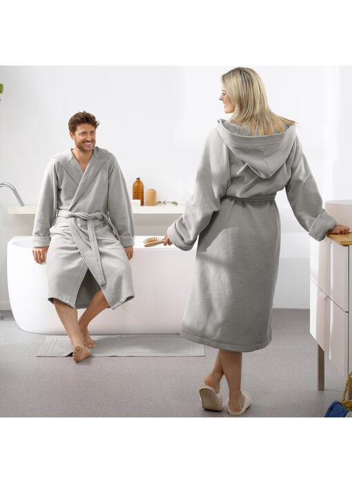 Moodit Bathrobe Reese, Silver - XL - Unisex - Cotton/Polyester