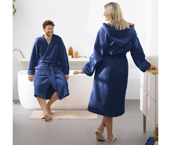 Moodit Bathrobe Reese, Navy blue - XXL - Unisex - Cotton/Polyester